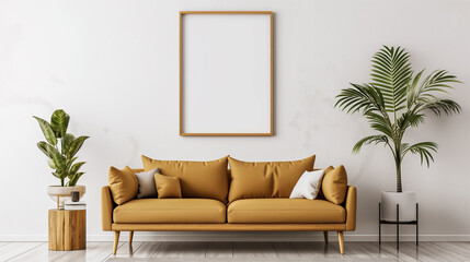 Brown sofa and blank frame