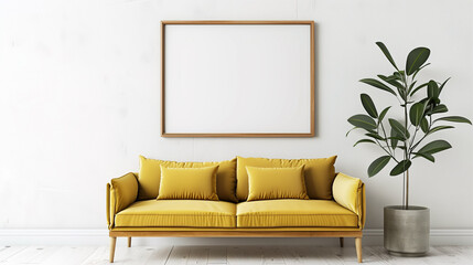 Yellow sofa and blank frame
