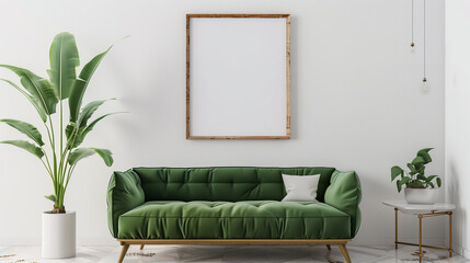 Green sofa and blank frame