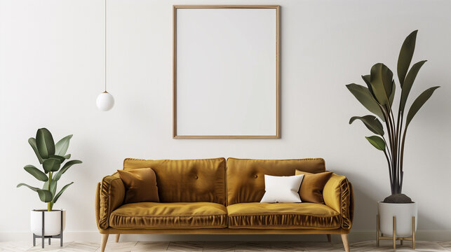 Brown sofa and blank frame