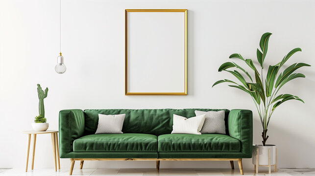 Green sofa and blank frame