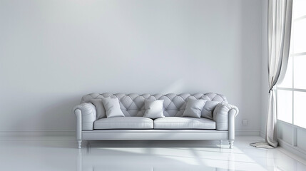 Silver sofa placed in a white room