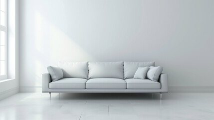 Silver sofa placed in a white room