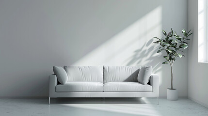 Silver sofa placed in a white room - obrazy, fototapety, plakaty