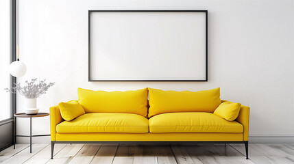 White walls and yellow sofa