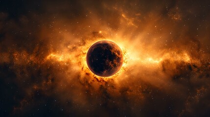 Stunning celestial event captures solar eclipse against galaxy backdrop in night sky. Concept Astrophotography, Solar Eclipse, Galaxy Backdrop, Celestial Event, Night Sky