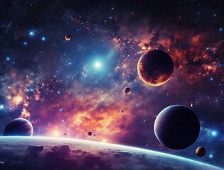 Obraz premium A blue planet Earth orbits a bright yellow sun in the vastness of space