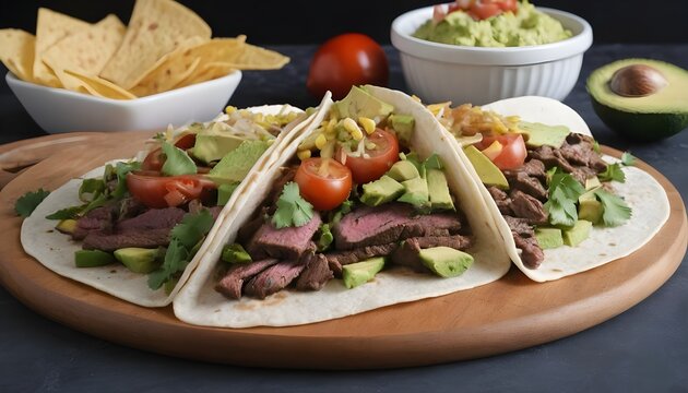 Mexican fajitas for grilled beef steak and vegetables. Isolated, white background.