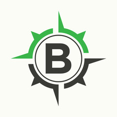 Compass Logo On Letter B Alphabet. Navigator Symbol