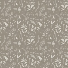 wildflower vintage seamless pattern, foliage wallpaper, printable paper, scrapbooking	