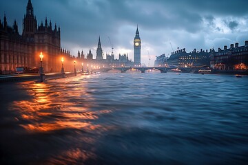Flooded Dusk at Westminster Bridge - obrazy, fototapety, plakaty