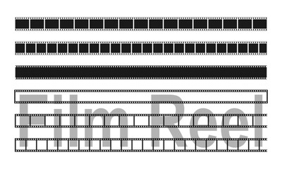 film reel or film strip vector set. flat design illustration isolated on white background.