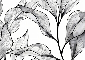 Leaf line art. Abstract plant illustration on white background