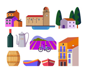 set of european countryside color vector icons - 750500843
