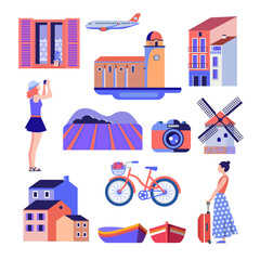 set of vector flat icons for european countryside travel - 750500844
