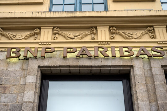 Lille - France - 28 february 2024 - closeup of BNP Paribas sign on bank agency front in the street