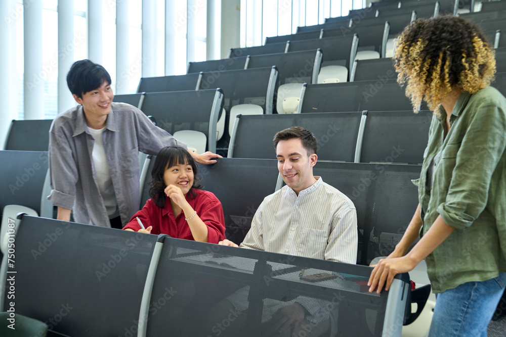 Poster Group of multinational students having a conversation in the classroom