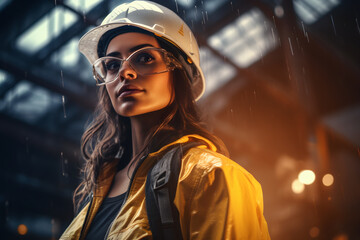 female civil engineer or architect at work in the construction site. - obrazy, fototapety, plakaty