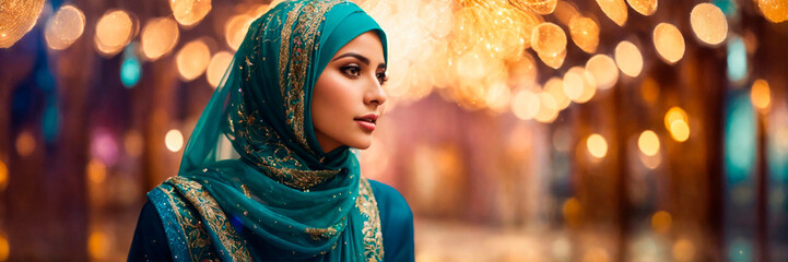 beautiful muslim woman in hijab. Selective focus. - obrazy, fototapety, plakaty
