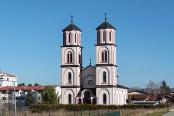 Fototapeta na wymiar Orthodox church in Banja Luka, dedicated to Saint Basil of Ostrog in settlement Obilicevo