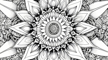 Mandala coloring book page. Line art. Black and white