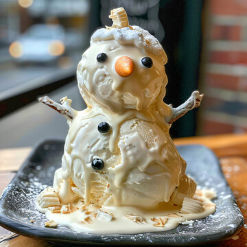 Melting ice cream shaped as snowman