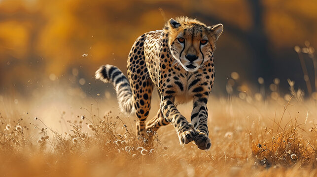 cheeta is a large cat and the fastest land animal in Natural environment, savannah background