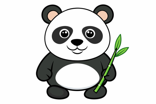 Panda with a bamboo branch vector illustration