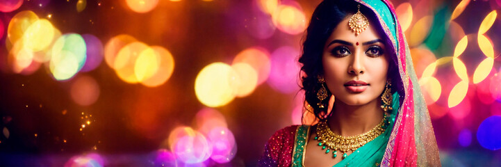 beautiful Indian woman in sari. Selective focus.