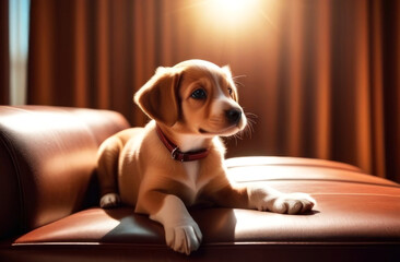 Download this heartwarming image of an adorable puppy basking in the golden sunlight