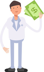 Physician Character Holding Dollar Banknotes
