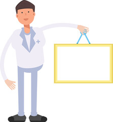 Physician Character Holding Blank Signage
