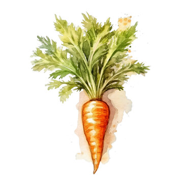 Watercolor artwork Illustration  carrot with leaves