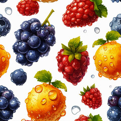 Fruit pattern, frameless pattern to enlarge and use as graphic element like background, tiles, ai generated