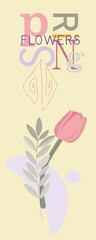Card (poster) from isolated botanical, abstract and folklore elements on a pastel background with text. Digital illustration suitable for Mother's Day, International Women's Day,Valentine's Day,Easter
