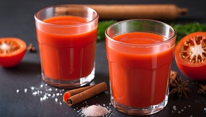 Tomato juice with salt and spices. Vegetable juice.