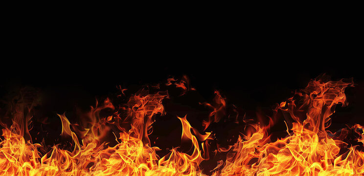Flames dance boldly against the black background. Passion, transformation, and energy. For wallpapers, screensavers, or social media backgrounds. Space for text. 