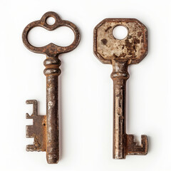Old and modern keys shillhotte isolated in white background