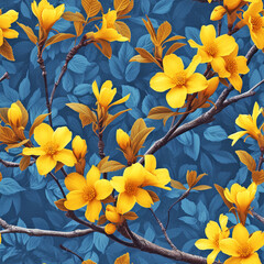 yellow bushes flower pattern, frameless pattern to enlarge and use as graphic element like background, tiles, ai generated