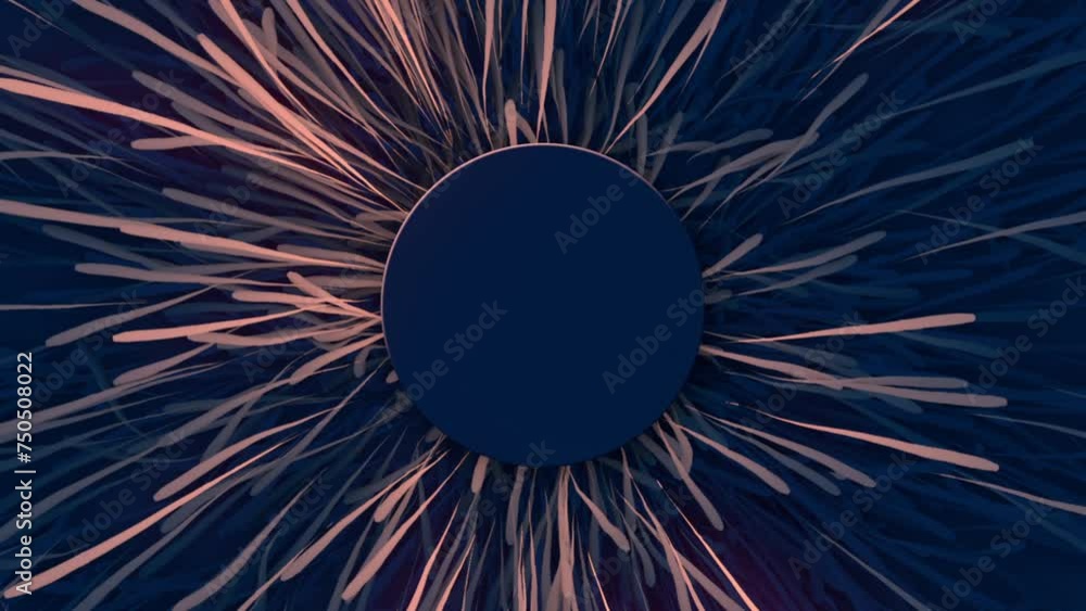Aufkleber Burning lines floating sideways from a dark circle. 3d rendering loop animation