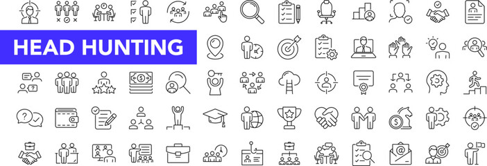 Headhunting icon set with editable stroke. Recruitment thin line icon collection. Vector illustration