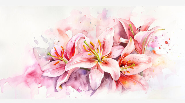 Original Lily flowers watercolor illustration