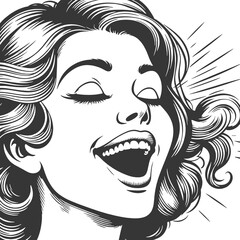 Fototapeta premium happy woman laughing, depicted in a vintage comic book style. Lady sketch engraving generative ai fictional character raster illustration. Scratch board imitation.