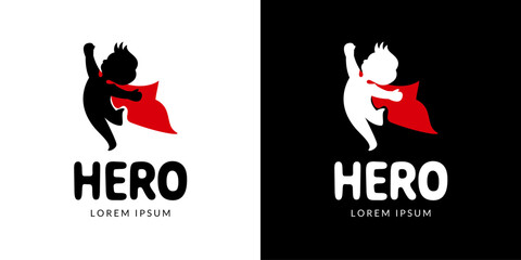 Hero logo, event logo, breave heart, red cape, Kids - obrazy, fototapety, plakaty