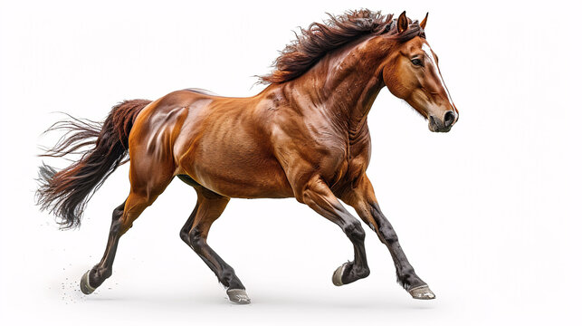 A red horse in contour light is trotting freely.
