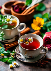 Obraz na płótnie Canvas cup of tea with herbs. Selective focus.