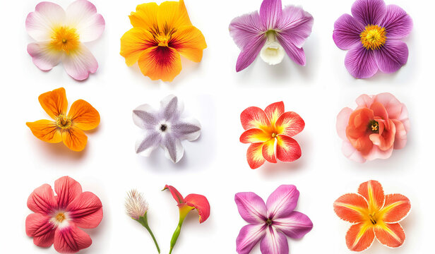 Set of different beautiful flowers on white background. Banner design. Generative ai.