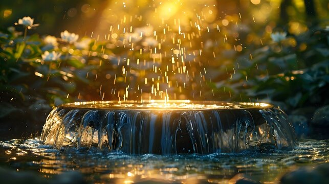 Capturing the Serenity of a Golden Hour Shot at an Artesian Well with Flowing Water. Concept Golden Hour Photography, Artesian Well Setting, Flowing Water, Serenity Captured