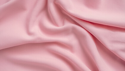 Closeup flatlay horizontal photography of pastel pink smooth wavy soft texture of cotton fabric.