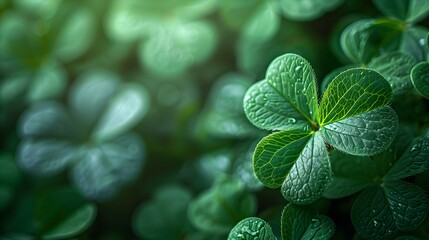 St Patrick's Day Greeting Card Background with Isolated Four-Leaf Clover Pattern. Concept St Patrick's Day, Greeting Card, Background, Four-Leaf Clover, Isolated Pattern